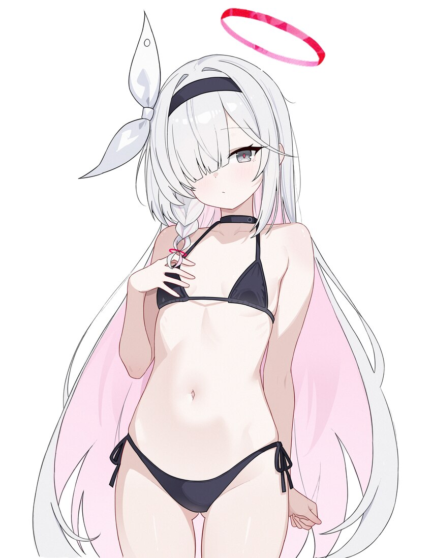 1girl absurdres alternate costume bikini black bikini black hairband blue archive breasts chinese commentary colored inner hair commentary request co…