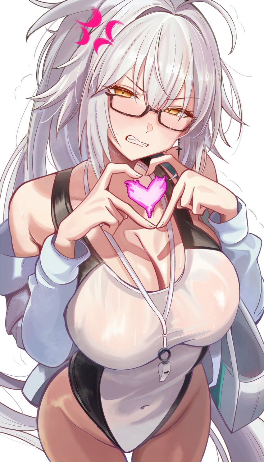 0nineo9 1girl absurdres anger vein bare shoulders blush breasts cleavage clenched teeth commentary commission cosplay english commentary fate/grand o…