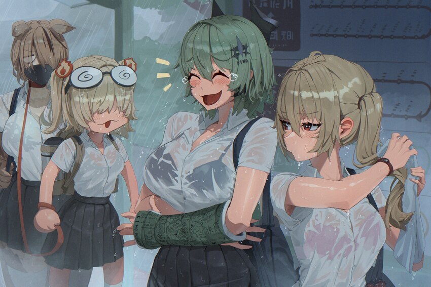 4girls alternate costume animal ears black bra black horns black skirt blonde hair bra bra visible through clothes breasts burnice white caesar king …