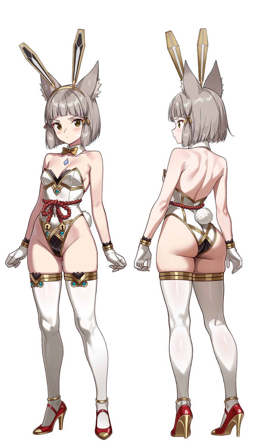 1girl absurdres adapted costume animal ears anklet arched bangs ass bell blush breasts cat ears cat girl colored shoe soles commentary commission det…