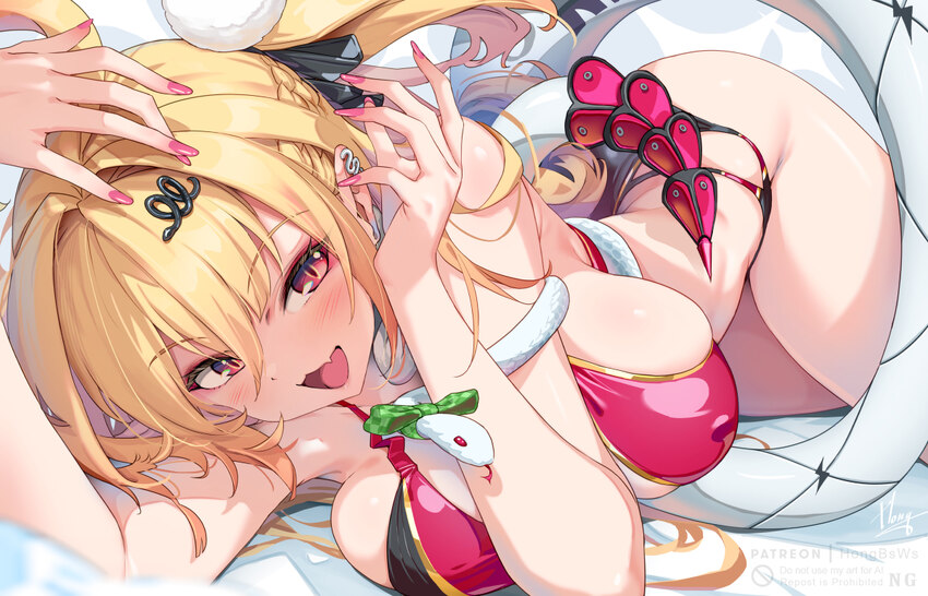 1girl adapted costume bikini blonde hair blush breasts chalky (zenless zone zero) cissia (zenless zone zero) commentary request english commentary fa…