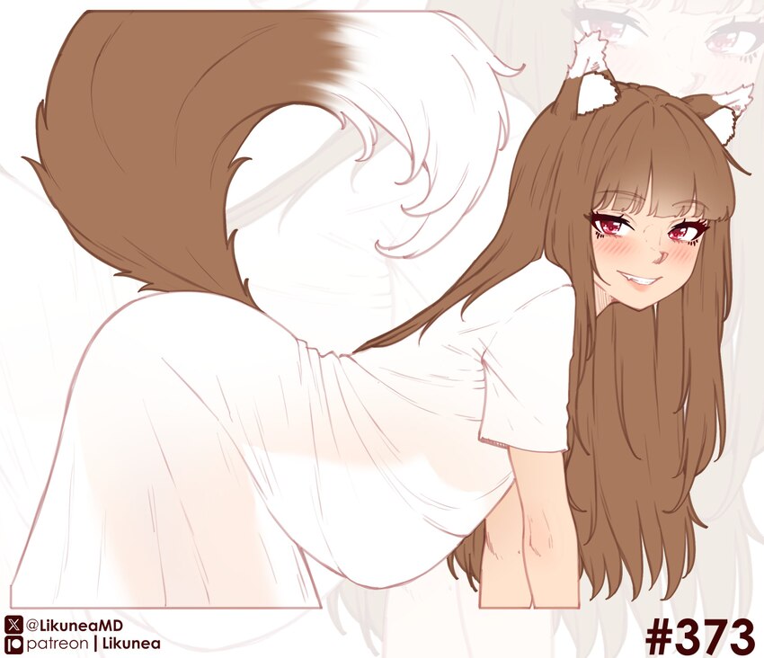 1girl all fours alternate costume animal ear fluff animal ears blush breasts brown hair commentary english commentary fang from side grin hanging bre…