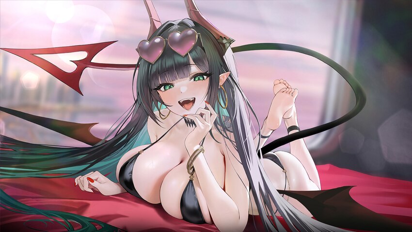 azur lane barefoot bikini black bikini black hair breasts earrings fang game asset goetz von berlichingen (azur lane) goetz von berlichingen (rapture…