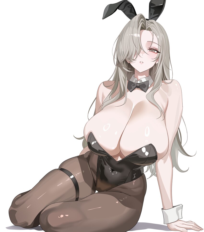1girl alternate costume animal ear hairband animal ears black leotard bow bowtie breasts commentary request covered navel detached collar english com…