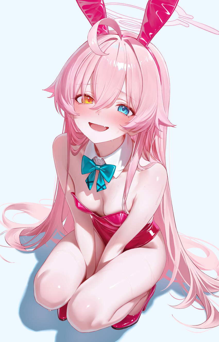 1girl ahoge alternate costume animal ear hairband animal ears blue archive breasts check commentary commentary request detached collar fake animal ea…