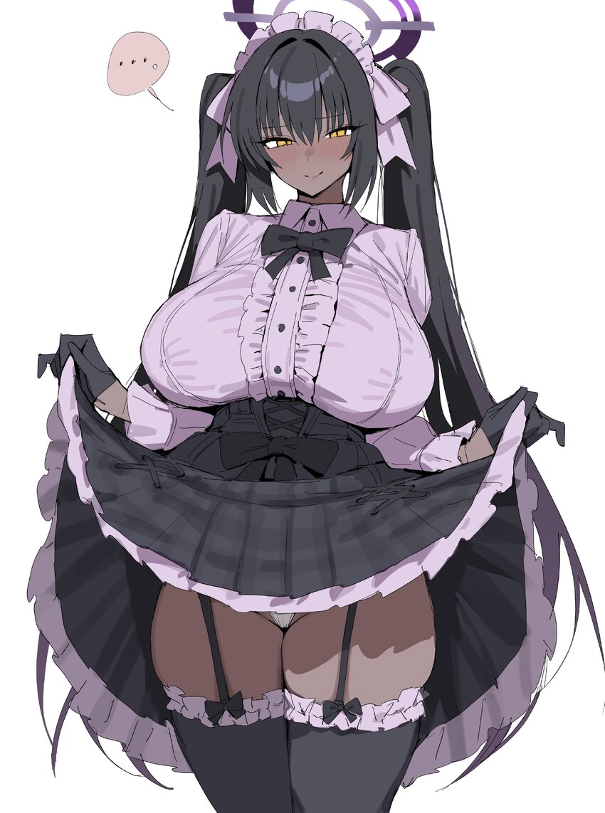 1girl absurdres alternate costume alternate hairstyle black bow black gloves black hair black skirt black thighhighs blue archive blush bow breasts c…