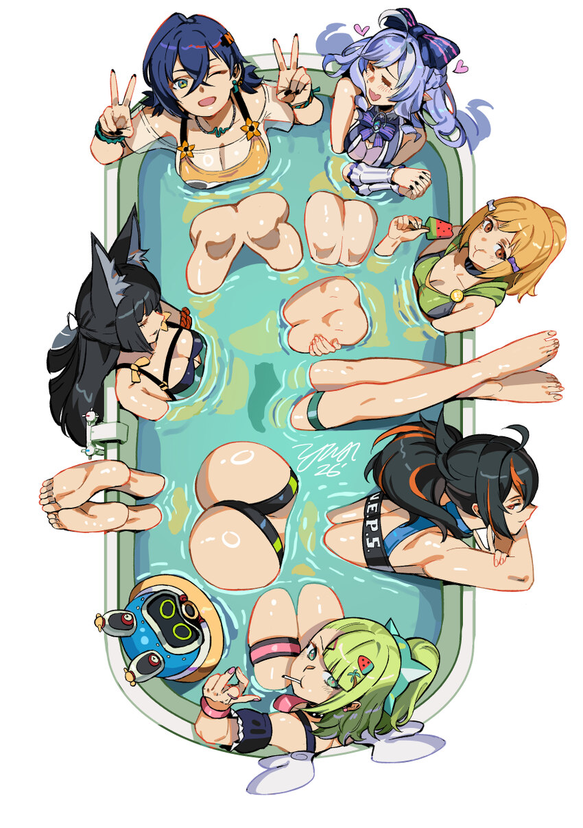 6+girls  d absurdres ahoge ass bangboo (zenless zone zero) barefoot bathtub belle (summer skies) (zenless zone zero) belle (zenless zone zero) black …