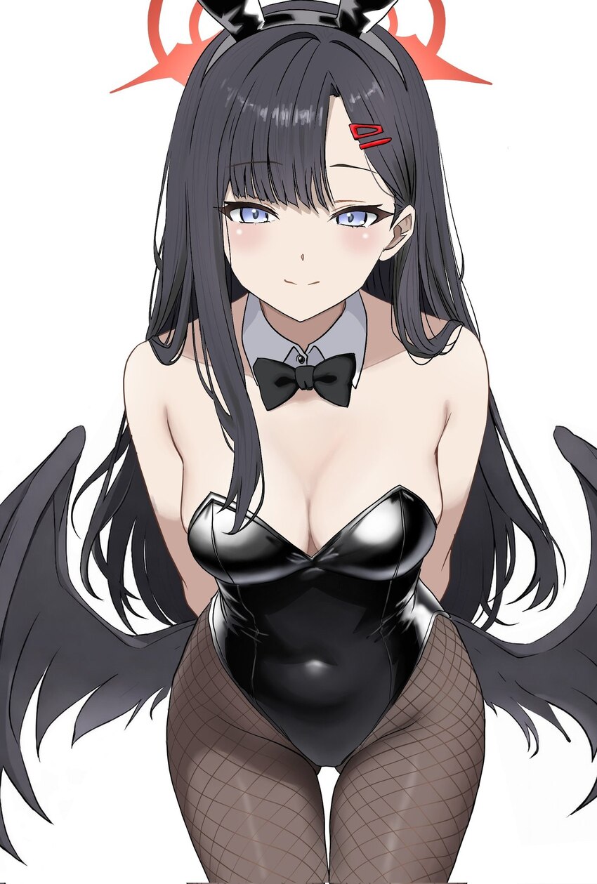1girl alternate costume animal ear hairband animal ears arms behind back ass visible through thighs asymmetrical bangs bare shoulders black bow black…
