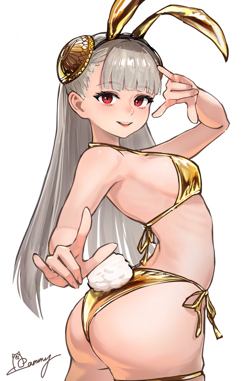 1girl absurdres animal ear hairband animal ears ap cammy arm up ass bare shoulders bikini black hairband breasts capcom fighting jam commentary reque…