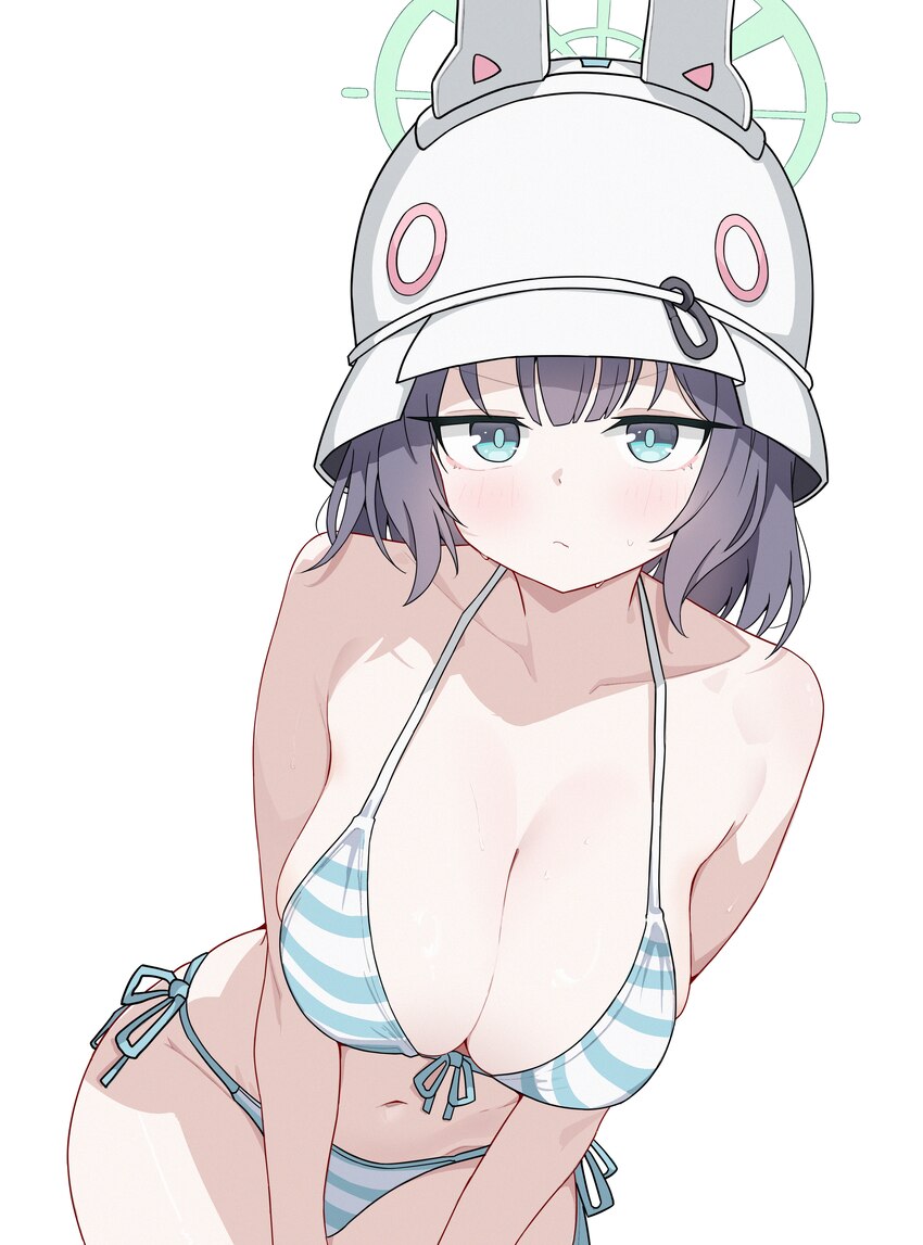 1girl absurdres bikini blue archive blue eyes blue halo breasts bucket hat chinese commentary cleavage collarbone commentary request halo halterneck …