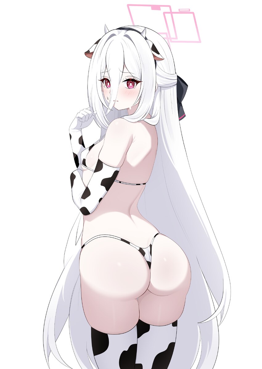 1girl absurdres alternate costume animal ear hairband animal ears animal print ass bare back bare shoulders bikini blue archive blush cawl closed mou…