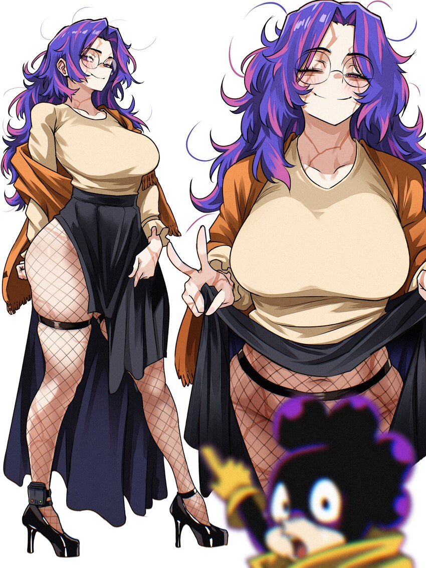 1boy 1girl absurdres black shoes black skirt blurry blurry foreground boku no hero academia breasts closed mouth collarbone commentary convenient cen…