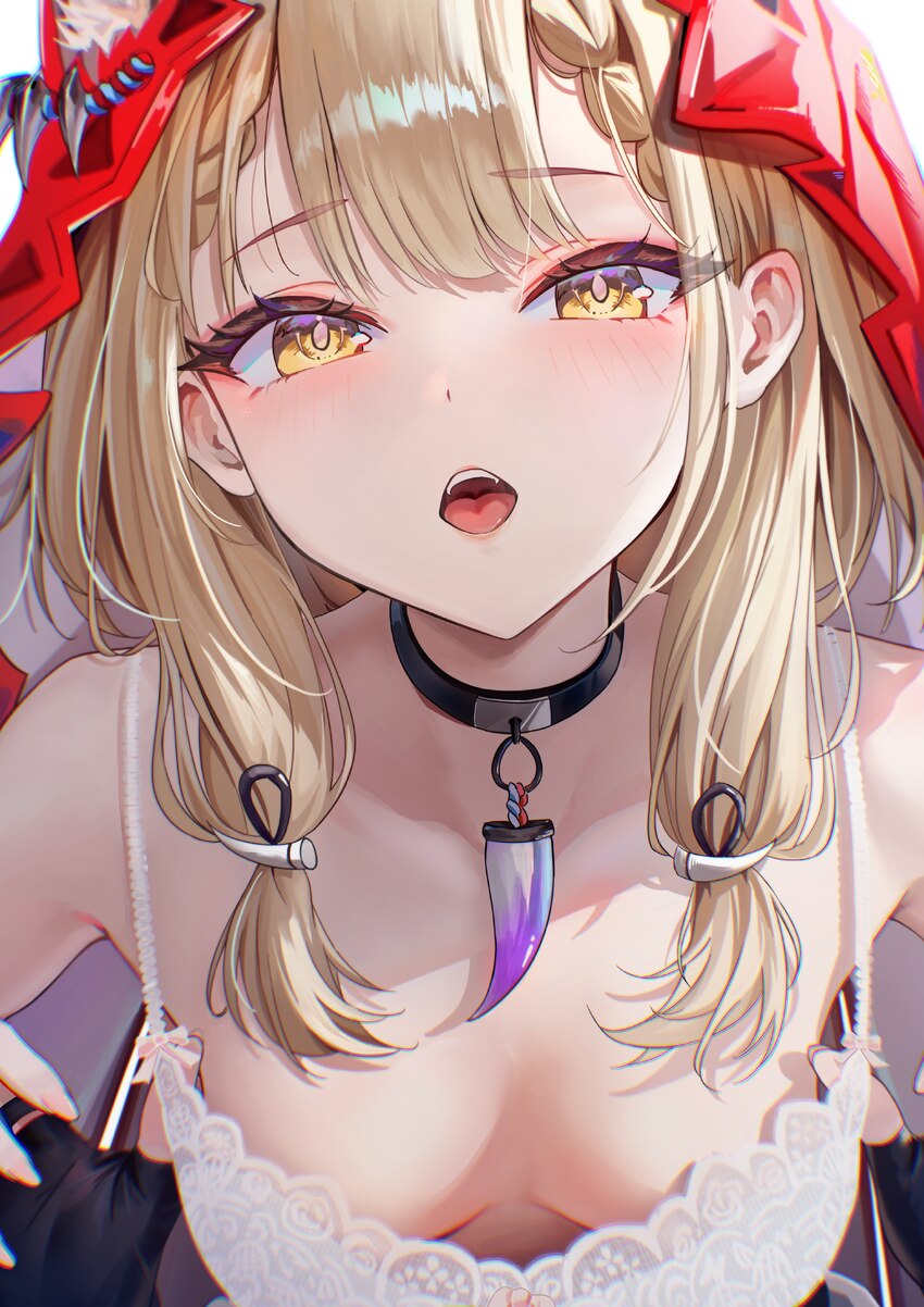 1girl absurdres arknights arknights  endfield black choker black gloves blonde hair bra breasts choker commentary request fingerless gloves gloves hi…