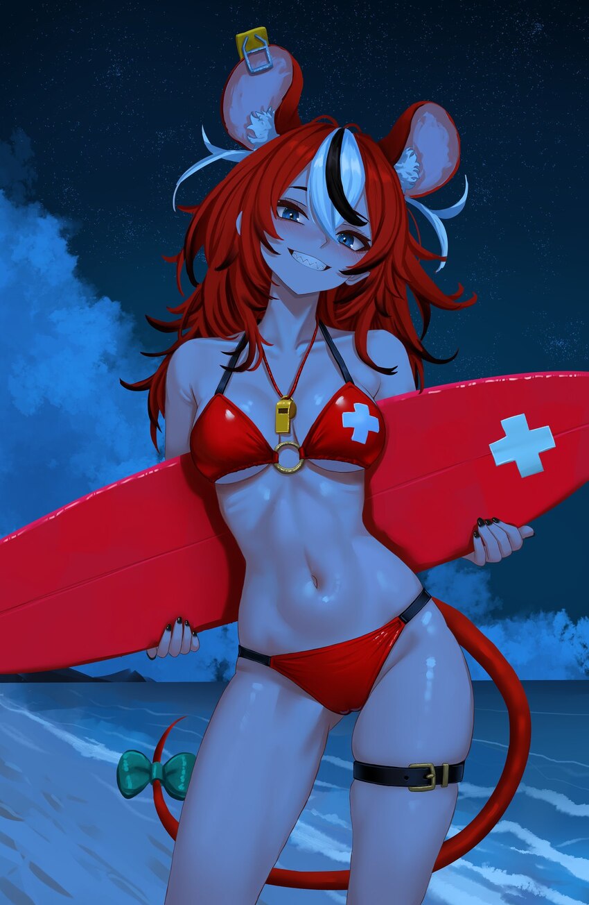 1girl alternate costume animal ear fluff animal ears armpit crease beach bikini black hair blue eyes bow breasts cameltoe cloud collarbone commentary…