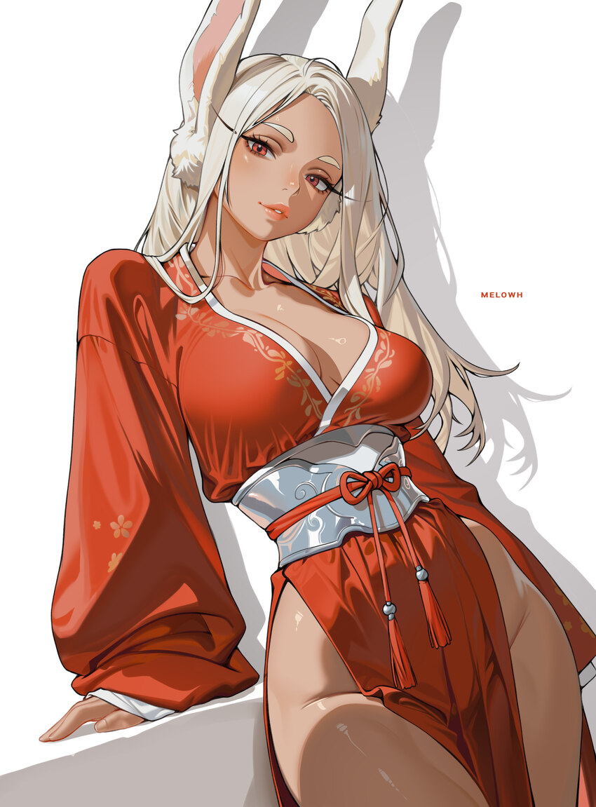 1girl absurdres alternate costume animal ears artist name boku no hero academia breasts cleavage commentary cowboy shot dark-skinned female dark skin…