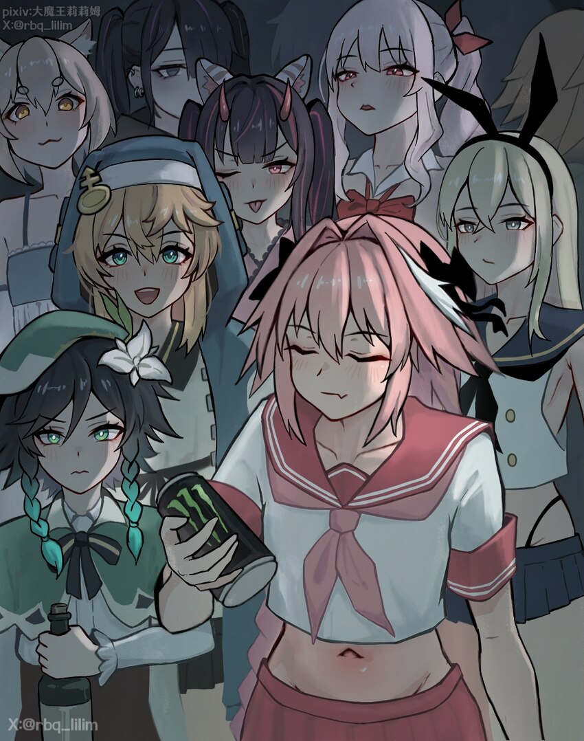 1other 6+boys  3 akiyama mizuki androgyne symbol androgynous animal ear hairband animal ears aqua hair astolfo (fate) astolfo (sailor paladin) (fate)…