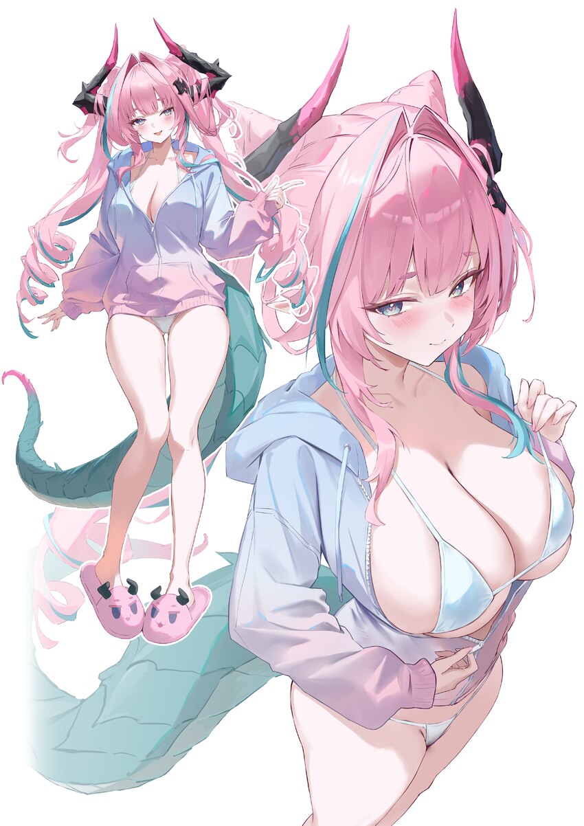 1girl absurdres alternate costume aqua hair arknights arknights  endfield blue eyes breasts cleavage closed mouth commentary request full body hair i…