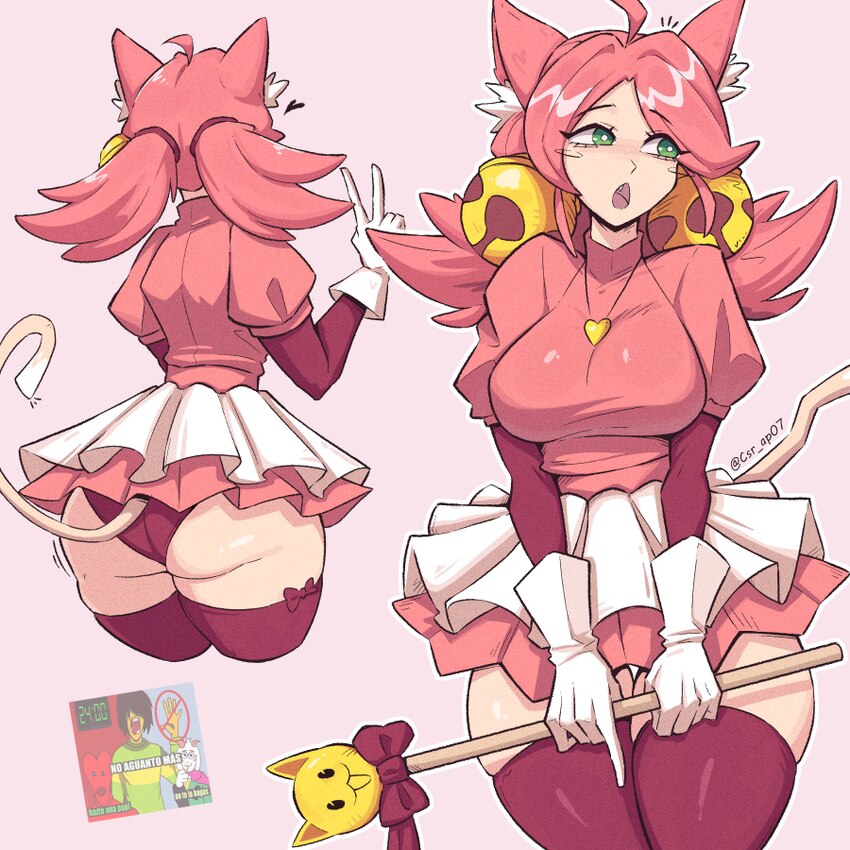 1girl ahoge alternate legwear animal ear fluff animal ears artist name ass bell ear ornament breasts cat ears cat girl cat tail commentary cropped le…