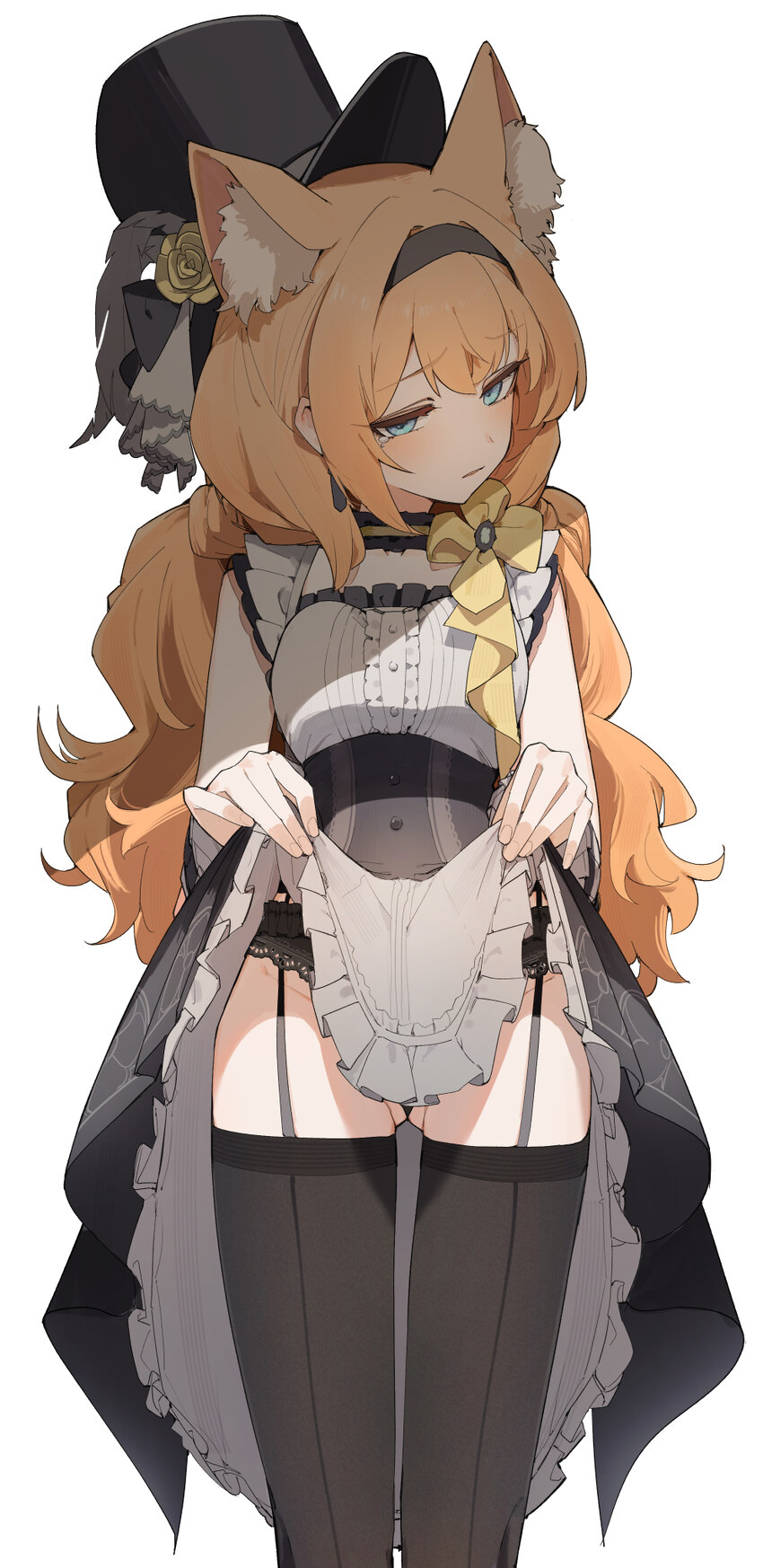 1girl absurdres animal ear fluff animal ears ass visible through thighs blue archive blue eyes blush breasts cat ears cat girl clothes lift commentar…