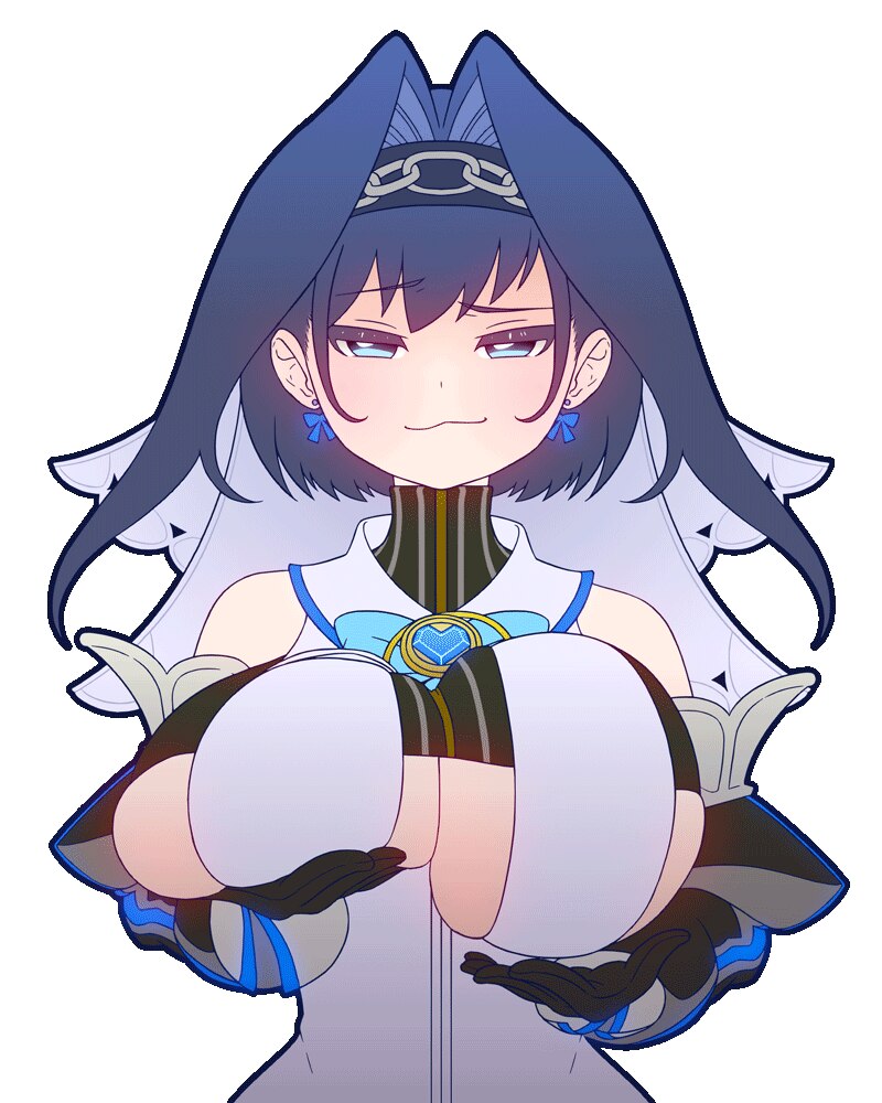 1girl 67 (meme)  3 animated animated gif black gloves blue eyes blue hair bouncing breasts bow bow earrings breasts chain chain headband clothing cut…