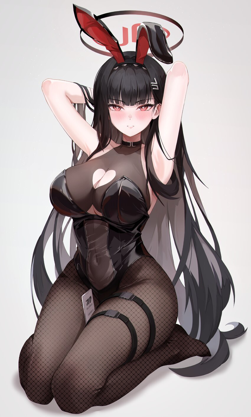1girl absurdres alternate costume animal ear hairband animal ears armpits arms up black hair black hairband black leotard black pantyhose blue archiv…