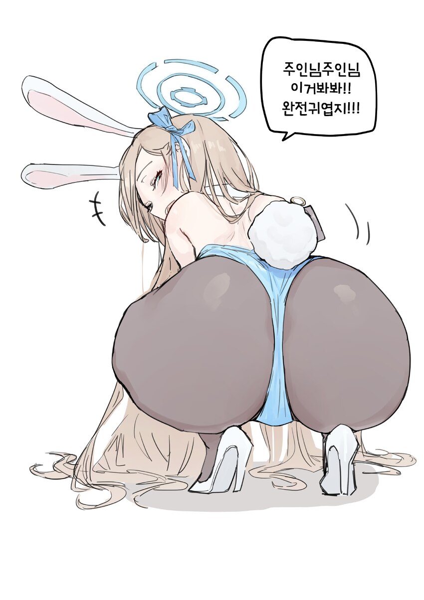1girl absurdres animal ears ass ass focus asuna (blue archive) asuna (bunny) (blue archive) blonde hair blue archive blue eyes blue leotard blue ribb…