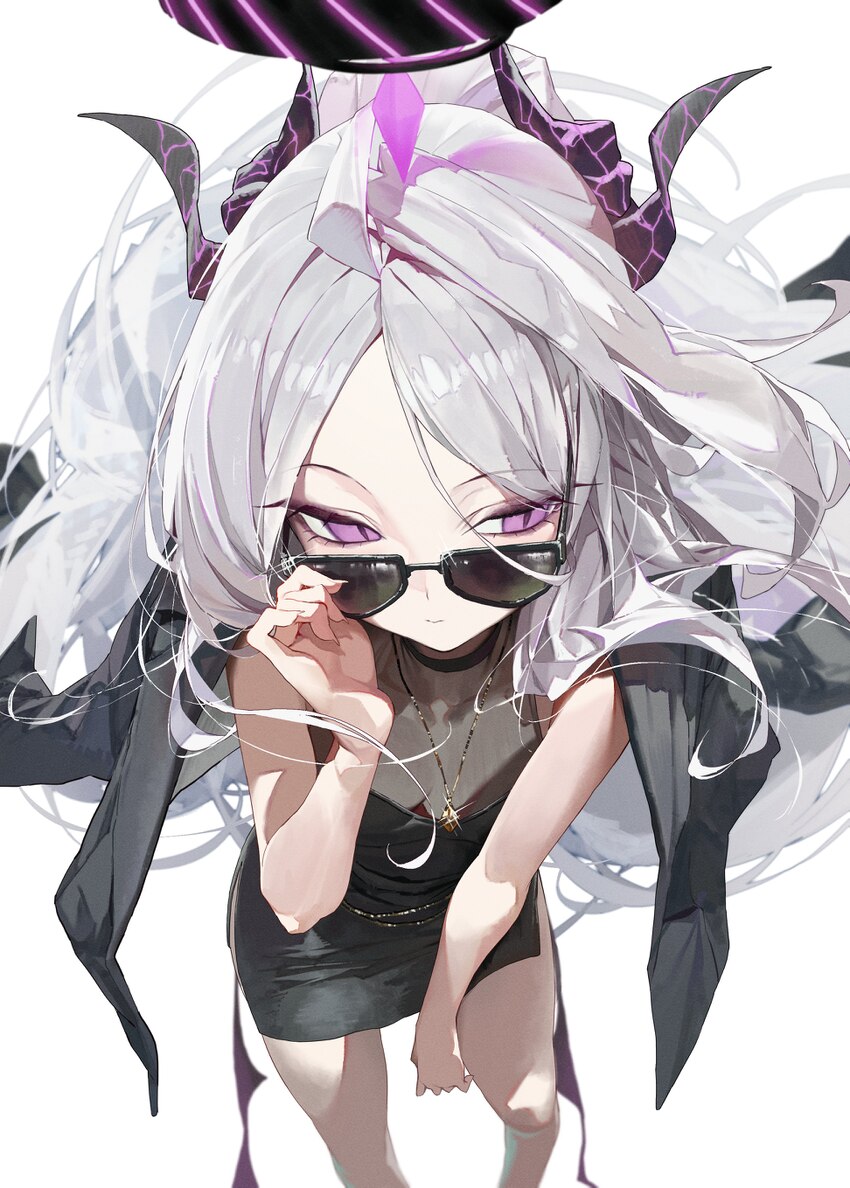 1girl absurdres ahoge alternate costume black choker black dress black halo black jacket blue archive breasts choker cleavage commentary request dres…