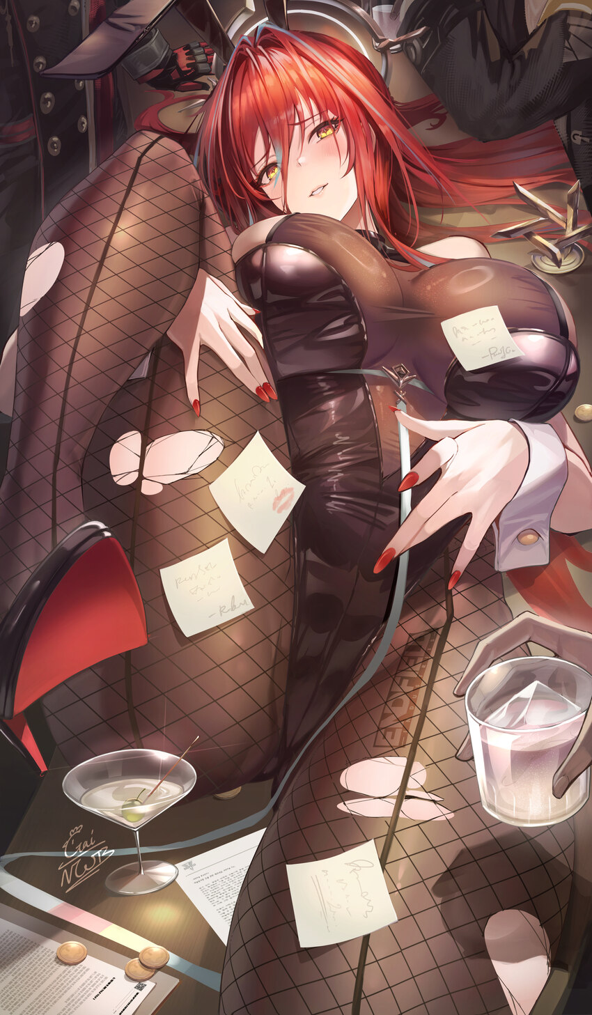 1boy 1girl 2others absurdres alternate costume animal ear hairband animal ears arknights arknights  endfield black leotard black pantyhose breasts co…