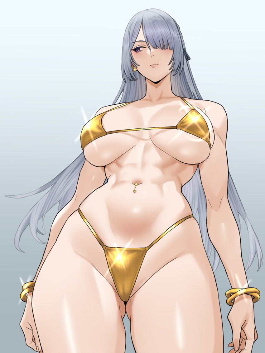 1girl abs ak-15 (girls frontline) anakasakas arms at sides ass visible through thighs bare arms bare shoulders bikini bracelet breasts breasts apart …