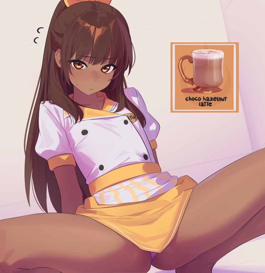 1girl absurdres anonds31 blush commentary cup dark-skinned female dark skin dress english commentary fate/strange fake fate (series) flat chest hair …