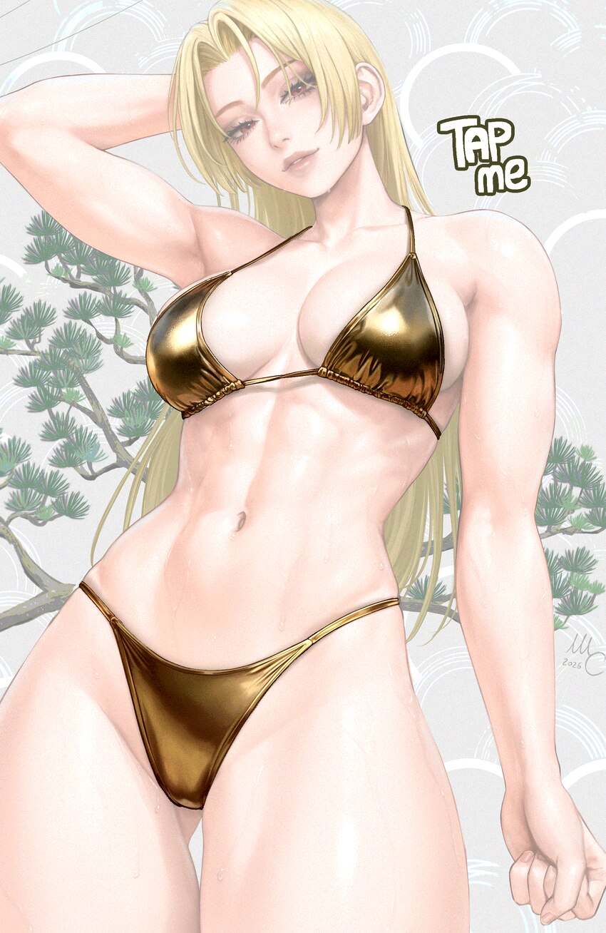 1girl absurdres artist name bare shoulders blonde hair breasts brown eyes cleavage collarbone dated highres jujutsu kaisen large breasts legs lips lo…