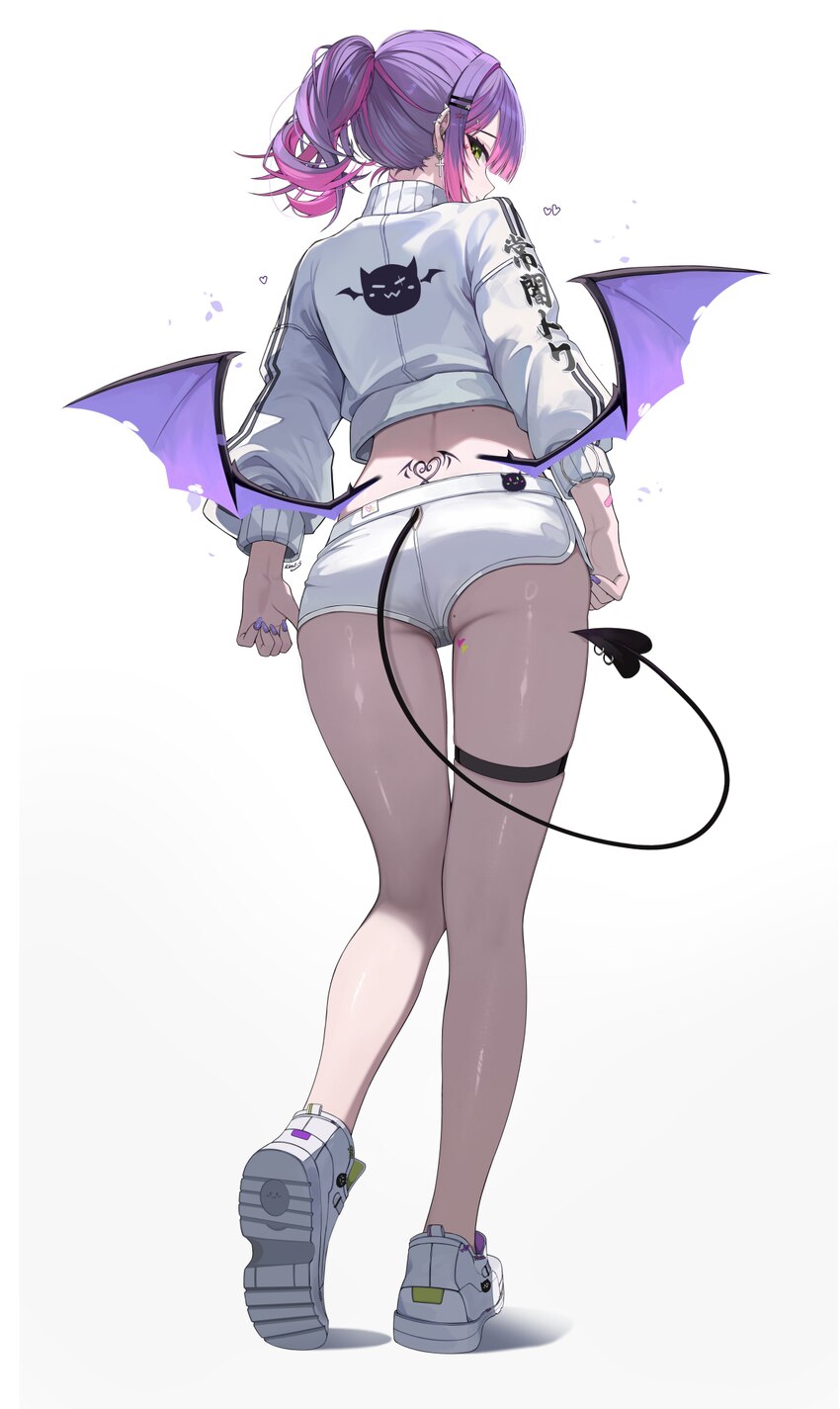 1girl absurdres alternate costume ass back tattoo colored inner hair commentary cross cross earrings demon girl demon tail demon wings ear piercing e…