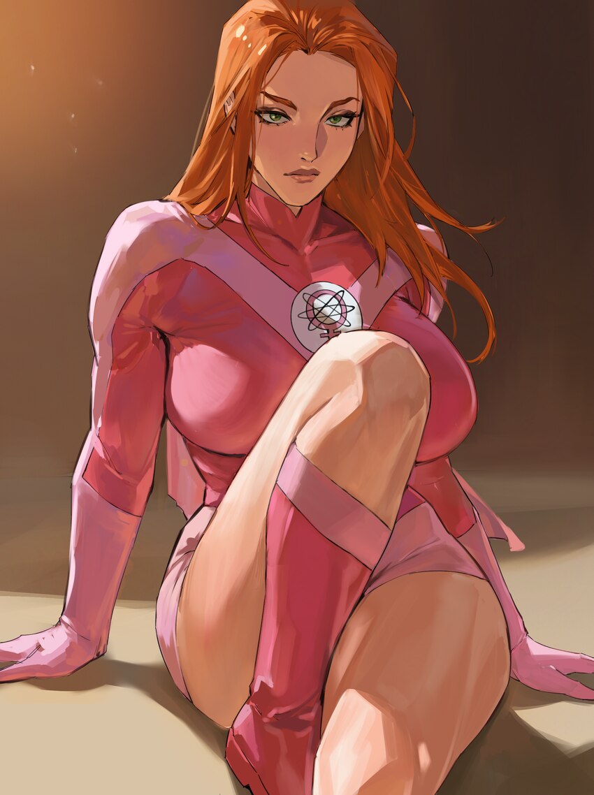1girl absurdres alternate breast size (larger) atom eve bodysuit breasts cape commentary green eyes highres invincible (series) large breasts long ha…