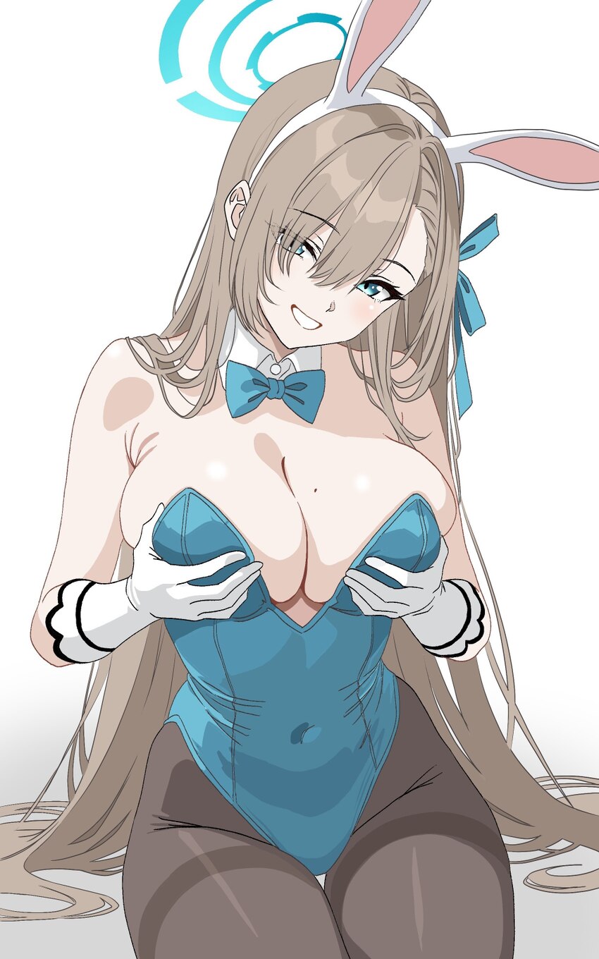 1girl absurdres animal ear hairband animal ears asuna (blue archive) asuna (bunny) (blue archive) asymmetrical bangs black pantyhose blue archive blu…
