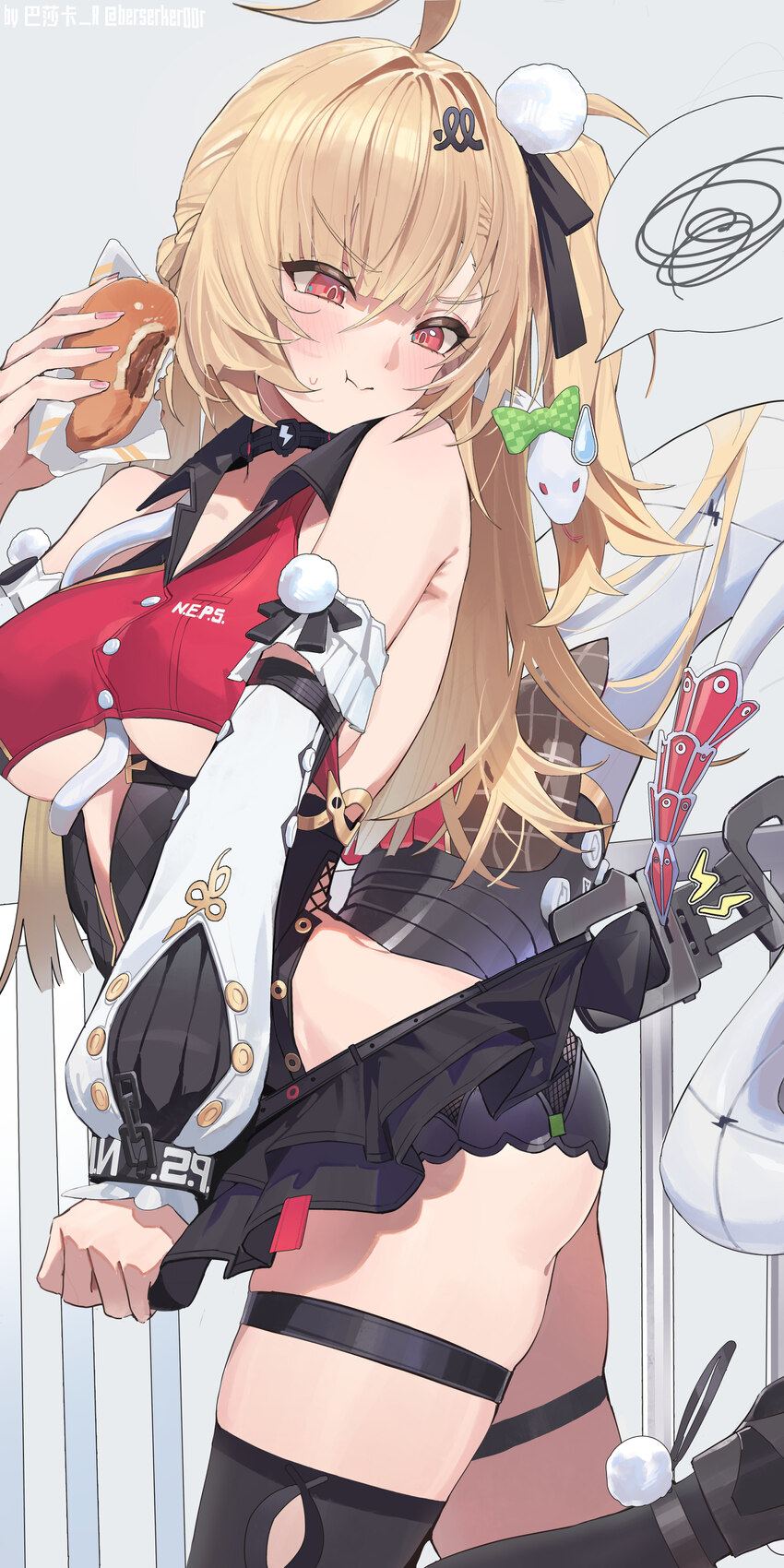 1girl absurdres ahoge ass berserker r black skirt blonde hair blush breasts chalky (zenless zone zero) chinese commentary cissia (zenless zone zero) …