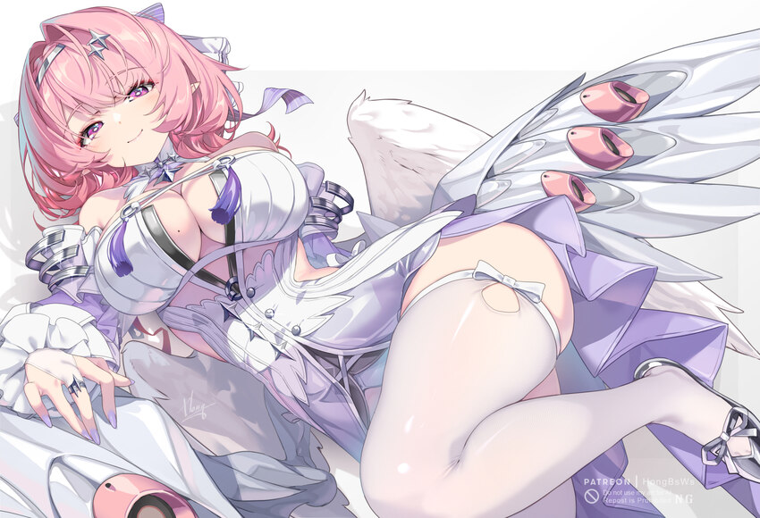 1girl blush breasts closed mouth dress fingernails hair intakes hong (white spider) large breasts long sleeves looking at viewer medium hair mole mol…