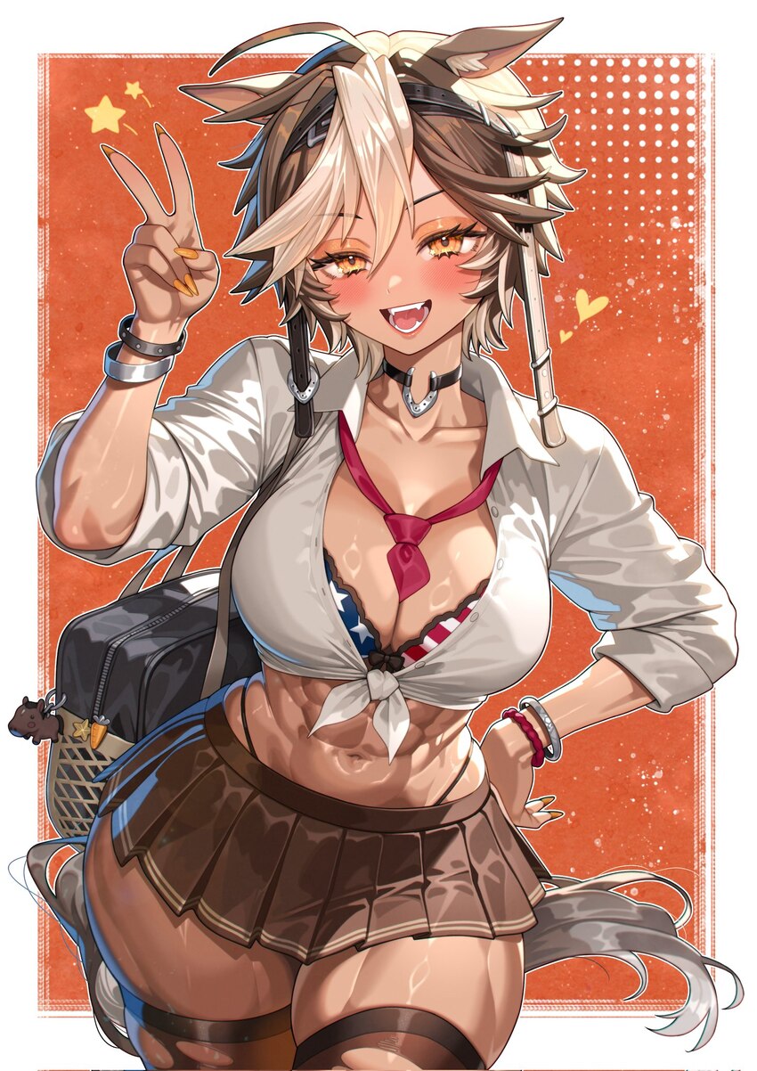 1girl abs ahoge alternate costume american flag american flag bikini american flag print amesuku gyaru animal charm animal ear fluff animal ears arm …