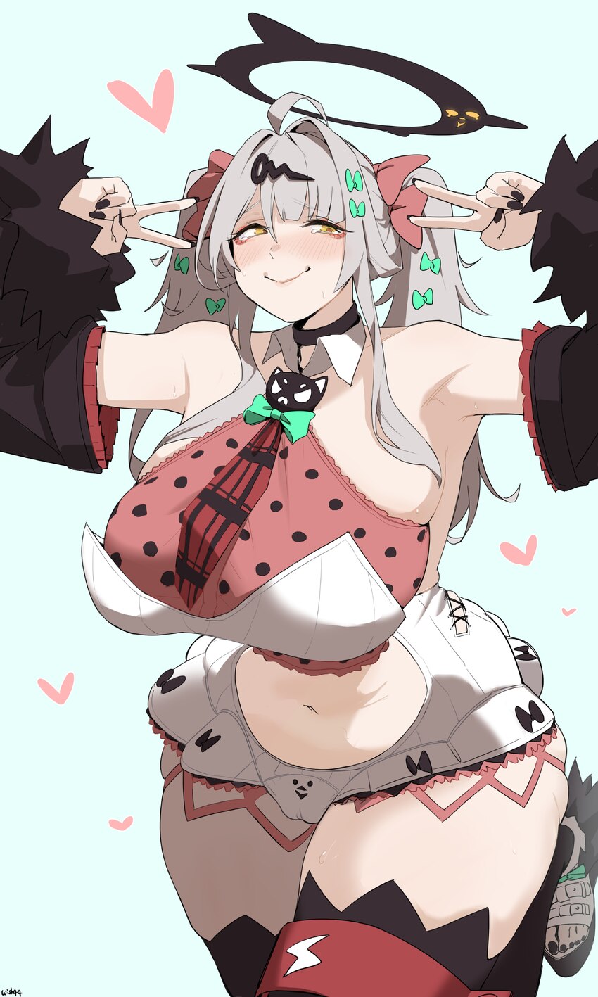 1girl absurdres ahoge alternate body size alternate breast size (larger) alternate costume armpits bare shoulders black nails black thighhighs blush …