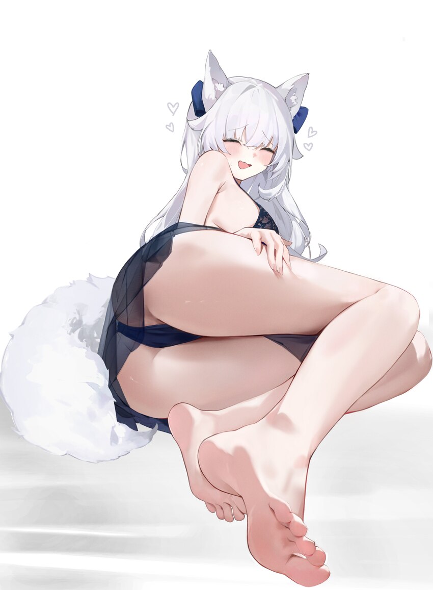 1girl absurdres animal ear fluff animal ears ass ass focus astraline barefoot blush breasts closed eyes curvy facing viewer feet foot focus foreshort…