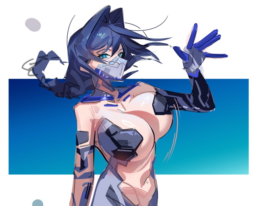 1girl absurdres adhesive bra alternate costume blue eyes blush braid breasts commentary cosplay cyberpunk cyberpunk (series) cyberpunk  edgerunners c…