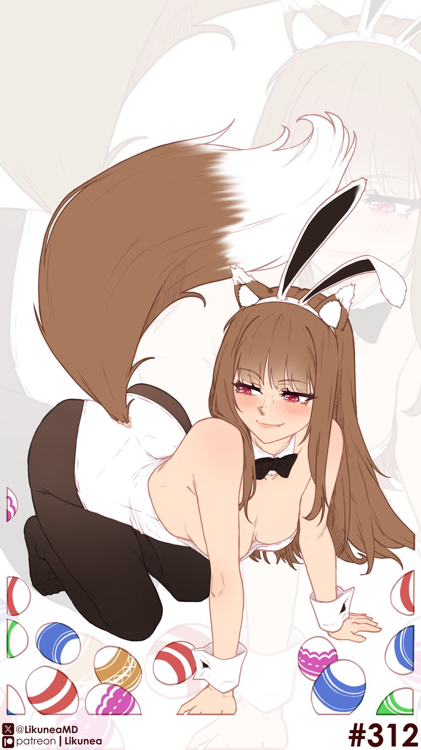 1girl absurdres all fours alternate costume animal ear fluff animal ears ankle black bow black bowtie black leggings black pantyhose blunt bangs blus…
