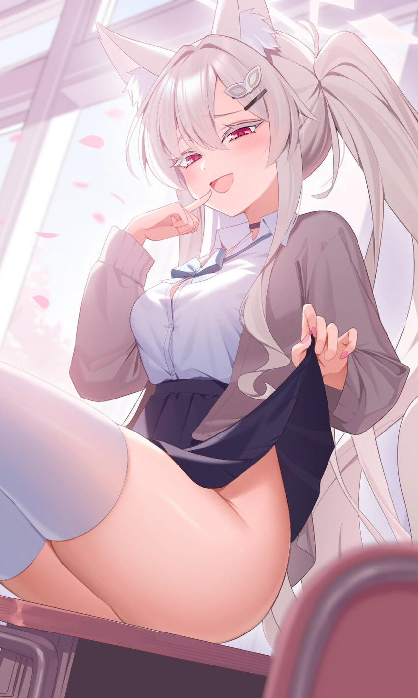1girl  d akira (blue archive) alternate costume alternate hairstyle animal ear fluff animal ears black choker black skirt blue archive blue bow blue …
