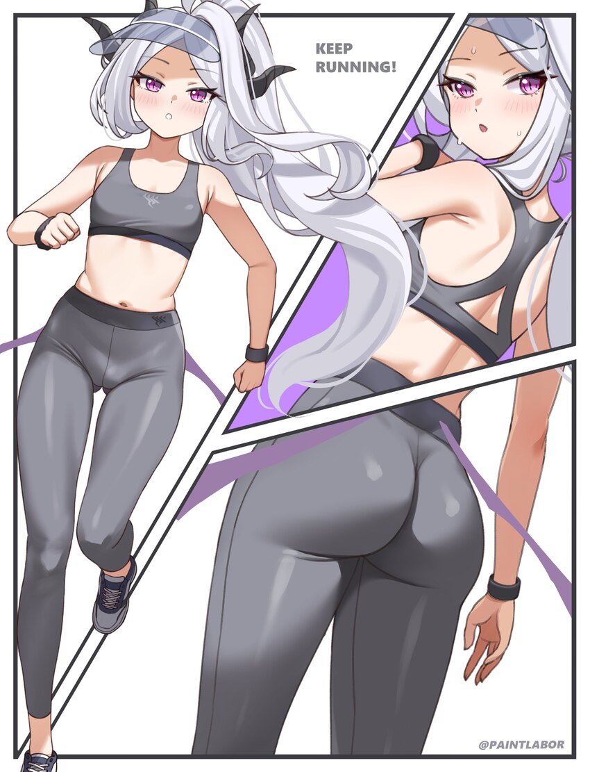 1girl absurdres ahoge alternate costume ass black horns blue archive blush breasts commentary demon girl demon horns demon wings english commentary f…