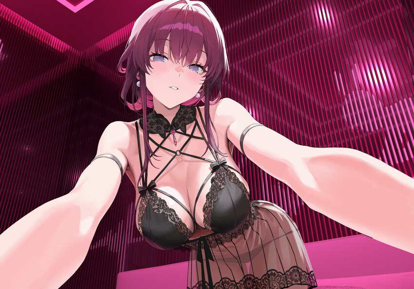 1girl alternate costume babydoll black babydoll black panties breasts chinese commentary cleavage commentary request hair between eyes highres honkai…