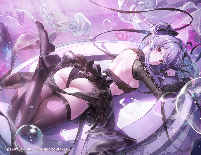 1girl ass back black panties black skirt black thighhighs breasts commentary request full body goddess of victory  nikke highres jellyfish korean com…