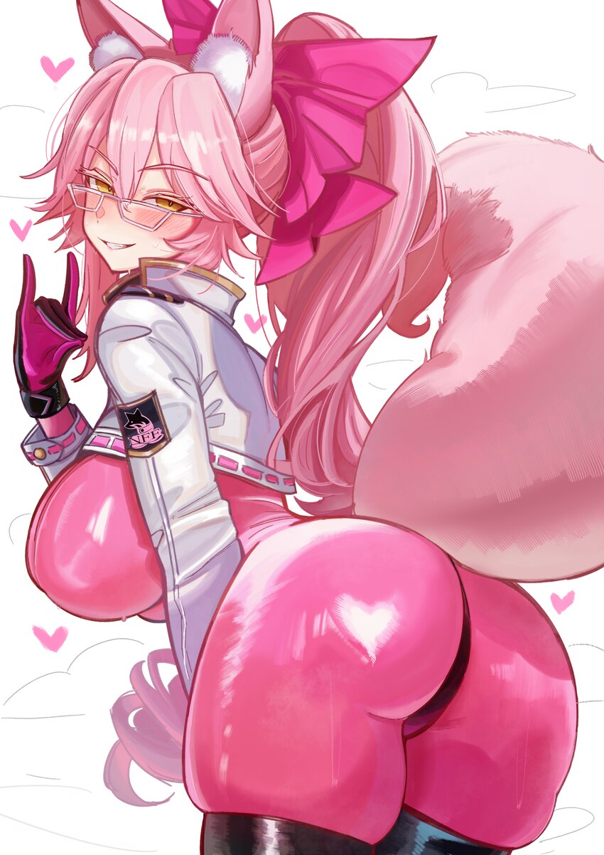 0nineo9 1girl absurdres animal ear fluff animal ears ass black thighhighs blush bodysuit bow breasts commentary fate/grand order fate (series) fox ea…