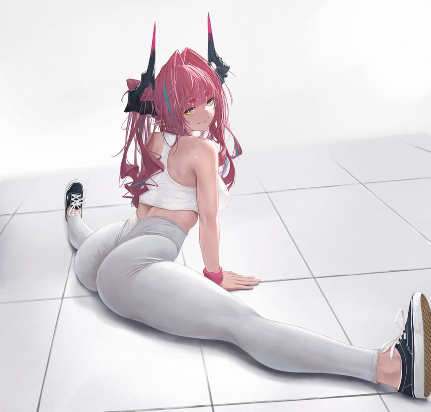 1girl absurdres arknights arknights  endfield ass black horns black shoes breasts commentary converse dragon girl dragon horns english commentary ful…