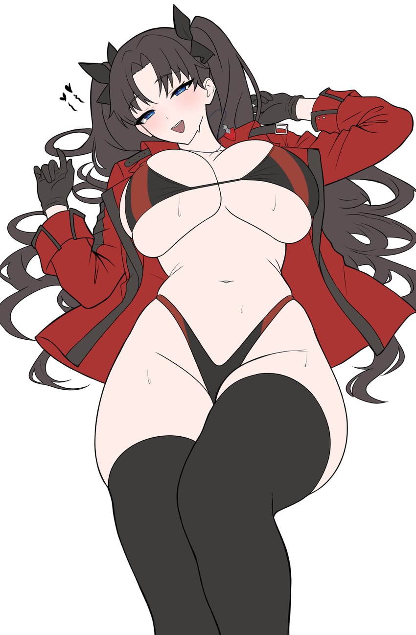 1girl absurdres alternate breast size (larger) black gloves black hair black thighhighs blush breasts commentary english commentary fate/stay night f…