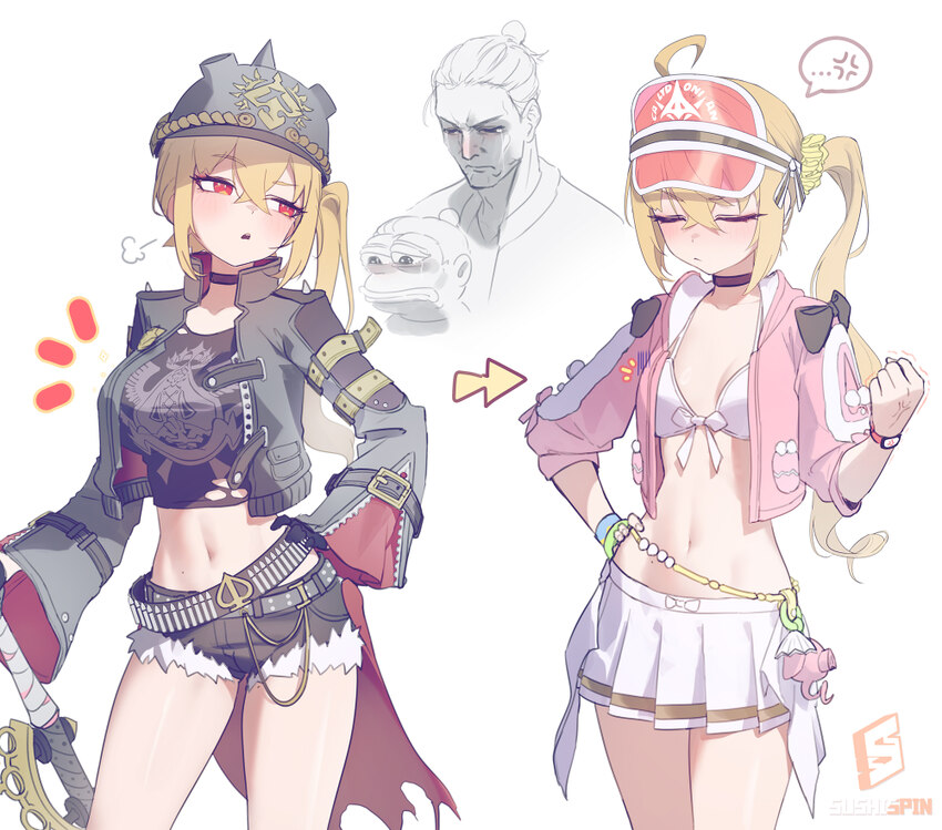 2boys 2girls artist self-insert baseball bat bikini bikini skirt black choker black helmet black jacket black shirt black shorts blonde hair blush br…