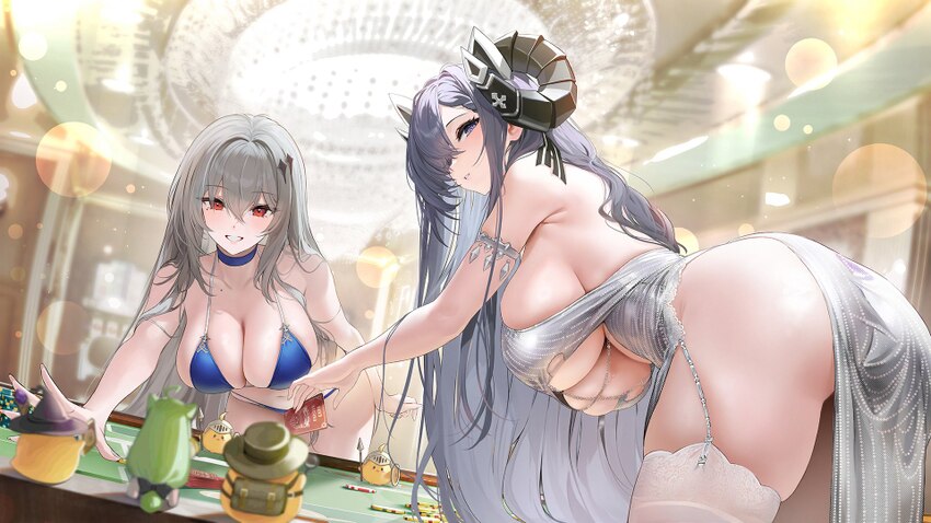 2girls artist request ass august von parseval (azur lane) august von parseval (night rendezvous with the unhulde) (azur lane) azur lane bikini black …
